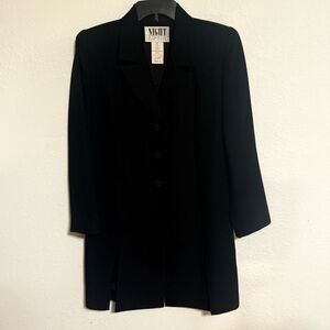 Night Studio New York Women's Size 10 Black Long Jacket 3 Button-up Closure